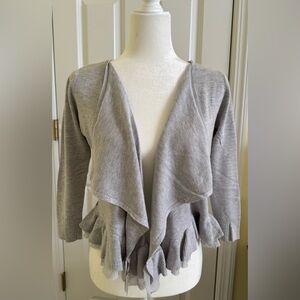 American Eagle Outfitters Light Gray Ruffle Hem Open Front Cardigan